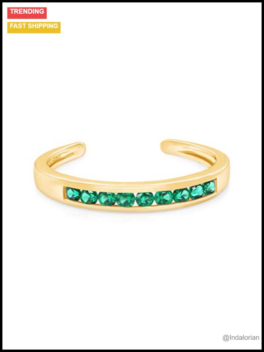Adjustable Toe Ring with Simulated Emerald 10k Yellow Gold